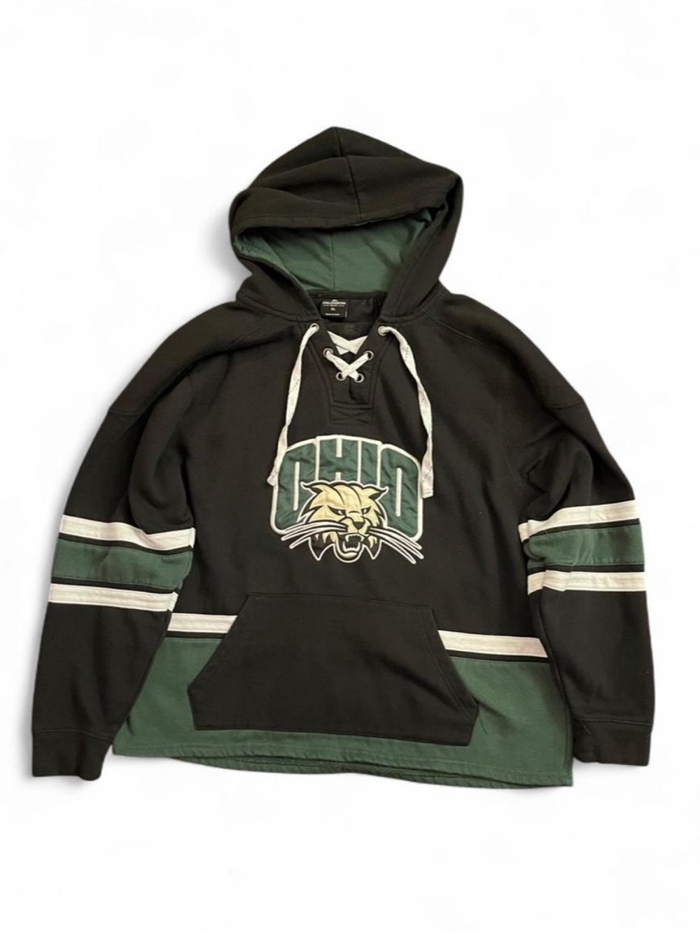 Colosseum Black and Green Lace-Up Hooded Pullover